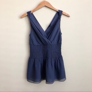The Limited Purple V Neck Ruched Waist Flare Top